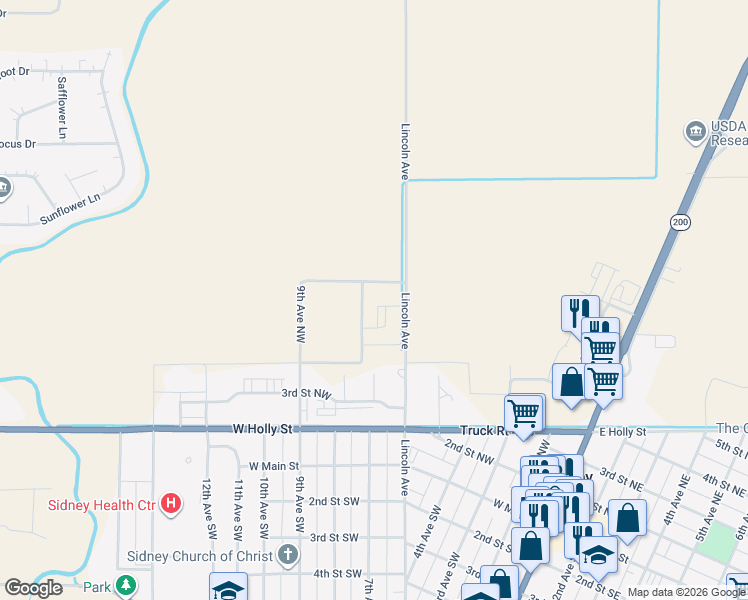 map of restaurants, bars, coffee shops, grocery stores, and more near 9th Avenue Northwest in Sidney