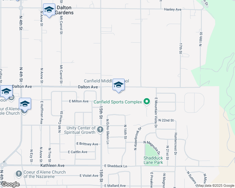 map of restaurants, bars, coffee shops, grocery stores, and more near 1800 East Dalton Avenue in Coeur d'Alene