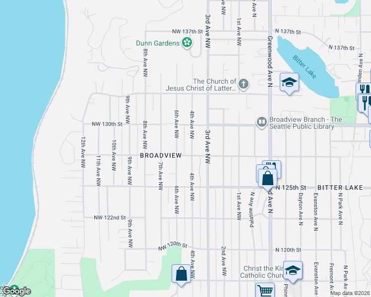 map of restaurants, bars, coffee shops, grocery stores, and more near 12733 4th Avenue Northwest in Seattle