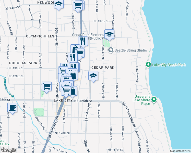 map of restaurants, bars, coffee shops, grocery stores, and more near 12744 35th Avenue Northeast in Seattle