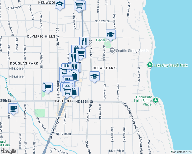 map of restaurants, bars, coffee shops, grocery stores, and more near 12744 35th Avenue Northeast in Seattle