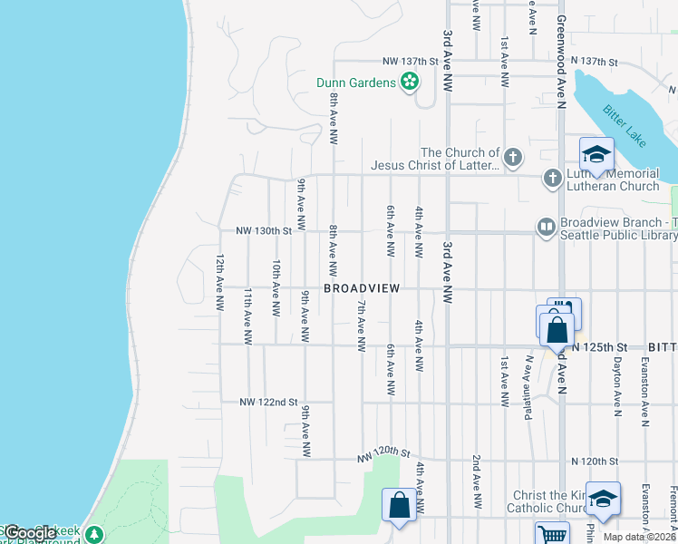 map of restaurants, bars, coffee shops, grocery stores, and more near 12739 7th Avenue Northwest in Seattle