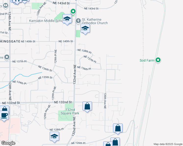 map of restaurants, bars, coffee shops, grocery stores, and more near 13335 Northeast 136th Place in Kirkland