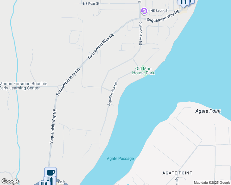 map of restaurants, bars, coffee shops, grocery stores, and more near 17548 South Angeline Avenue Northeast in Suquamish