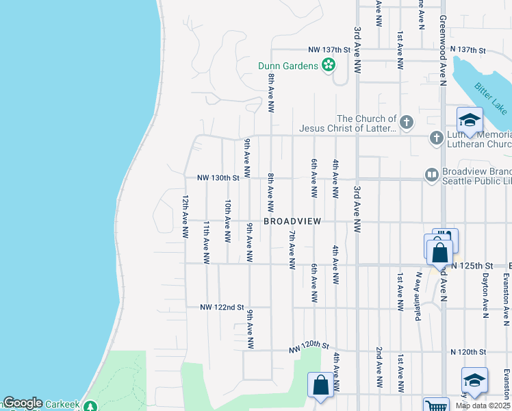 map of restaurants, bars, coffee shops, grocery stores, and more near 12722 9th Avenue Northwest in Seattle