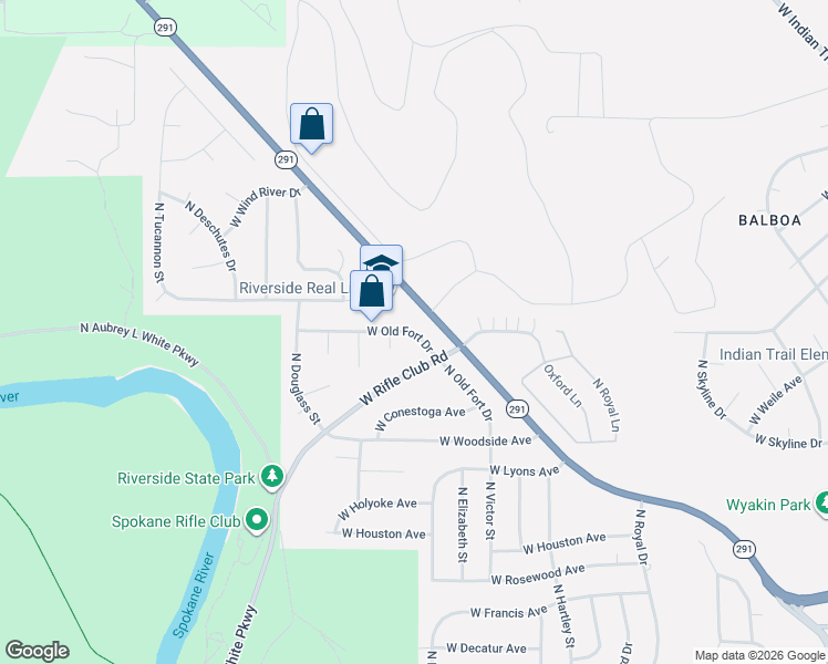 map of restaurants, bars, coffee shops, grocery stores, and more near 5414 West Old Fort Drive in Spokane