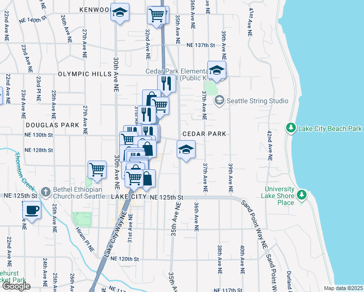 map of restaurants, bars, coffee shops, grocery stores, and more near 12744 35th Avenue Northeast in Seattle