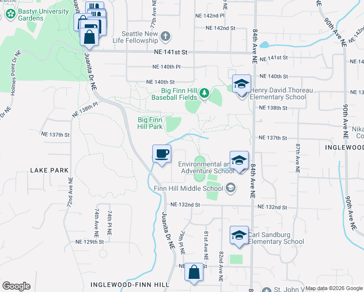 map of restaurants, bars, coffee shops, grocery stores, and more near 7814 Northeast 135th Place in Kirkland