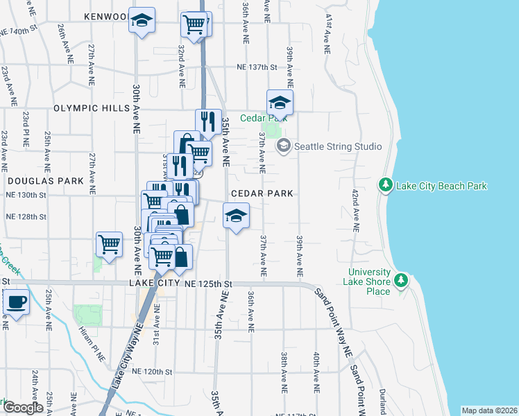map of restaurants, bars, coffee shops, grocery stores, and more near in Seattle