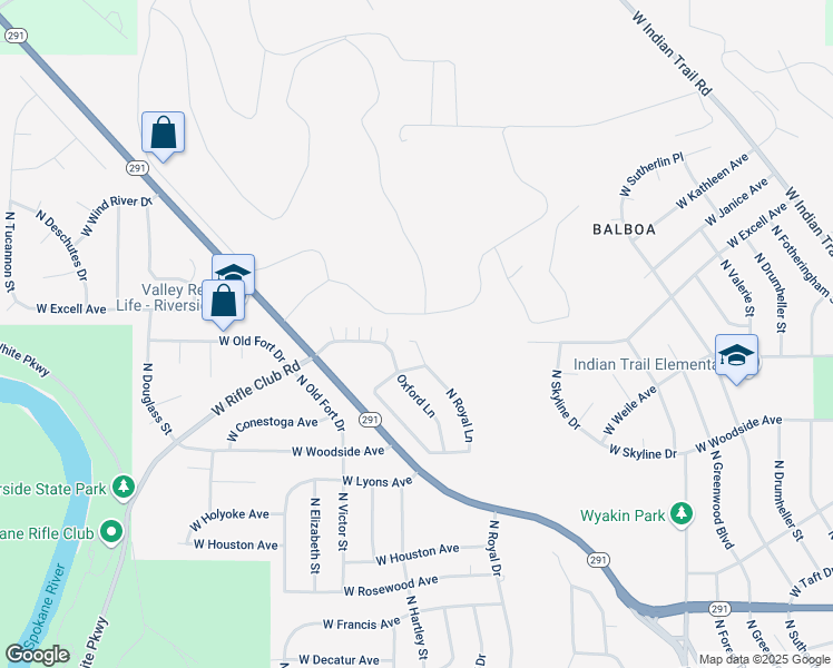map of restaurants, bars, coffee shops, grocery stores, and more near 6918 North Royal Lane in Spokane