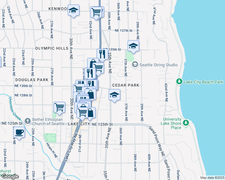 map of restaurants, bars, coffee shops, grocery stores, and more near 12744 35th Avenue Northeast in Seattle