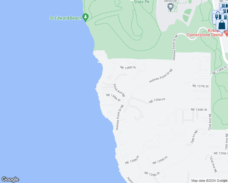 map of restaurants, bars, coffee shops, grocery stores, and more near 13603 62nd Avenue Northeast in Kirkland