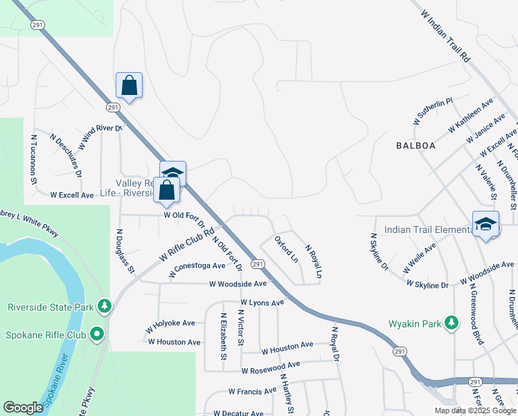 map of restaurants, bars, coffee shops, grocery stores, and more near 5214 West Rifle Club Court in Spokane