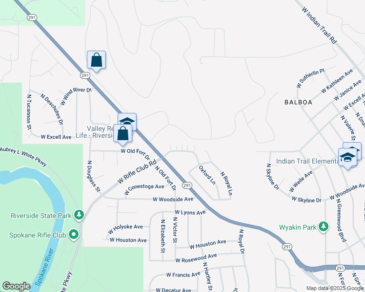 map of restaurants, bars, coffee shops, grocery stores, and more near 5214 West Rifle Club Court in Spokane