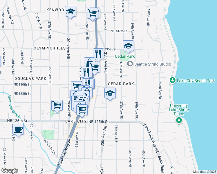 map of restaurants, bars, coffee shops, grocery stores, and more near 12744 35th Avenue Northeast in Seattle