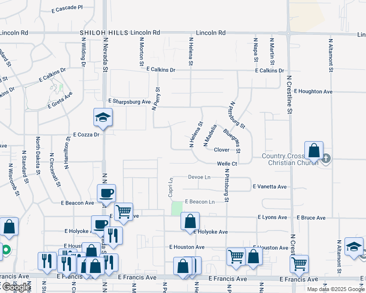map of restaurants, bars, coffee shops, grocery stores, and more near 1609 Clover in Spokane