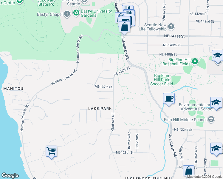 map of restaurants, bars, coffee shops, grocery stores, and more near 7061 Northeast 137th Street in Kirkland