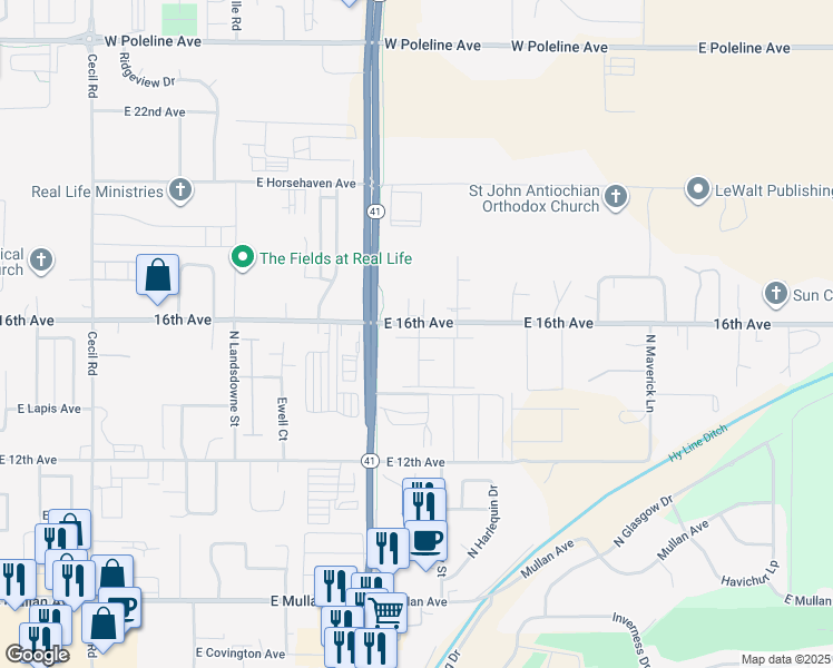map of restaurants, bars, coffee shops, grocery stores, and more near 4188 East 16th Avenue in Post Falls