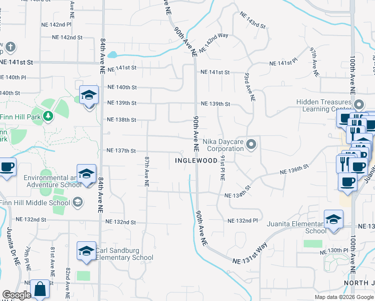 map of restaurants, bars, coffee shops, grocery stores, and more near in Kirkland