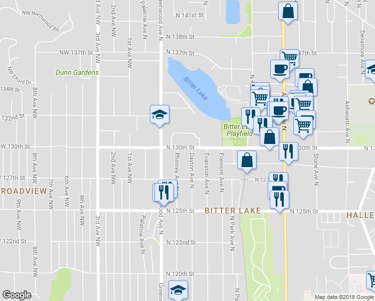 map of restaurants, bars, coffee shops, grocery stores, and more near 12757 Dayton Avenue North in Seattle
