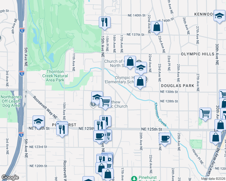 map of restaurants, bars, coffee shops, grocery stores, and more near 12746 15th Avenue Northeast in Seattle
