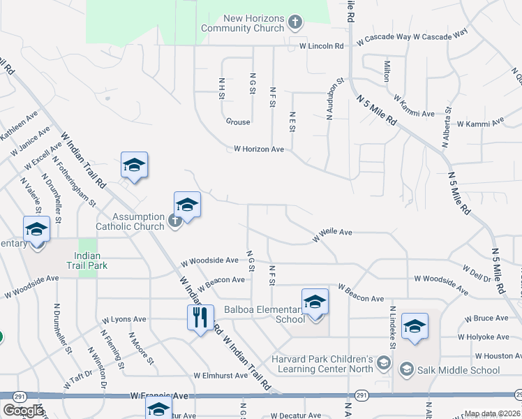 map of restaurants, bars, coffee shops, grocery stores, and more near 7101 North Excell Court in Spokane
