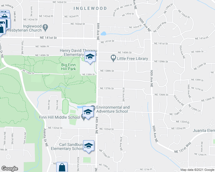 map of restaurants, bars, coffee shops, grocery stores, and more near 8443 Northeast 137th Street in Kirkland