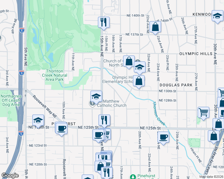 map of restaurants, bars, coffee shops, grocery stores, and more near 12746 15th Avenue Northeast in Seattle