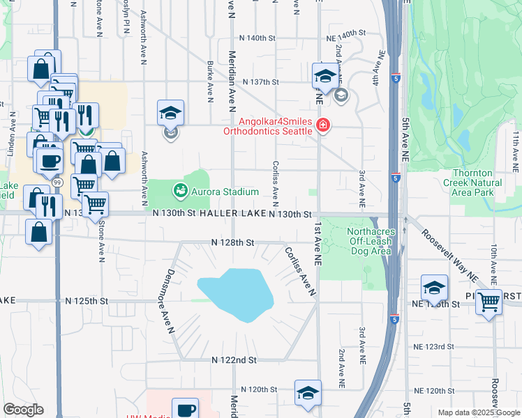 map of restaurants, bars, coffee shops, grocery stores, and more near 13021 Corliss Avenue North in Seattle