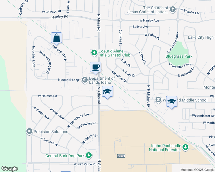 map of restaurants, bars, coffee shops, grocery stores, and more near 3350 W Kathy Loop in Coeur d'Alene