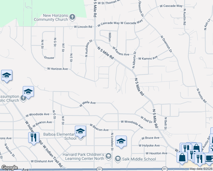 map of restaurants, bars, coffee shops, grocery stores, and more near 7210 North Horizon Ridge Lane in Spokane