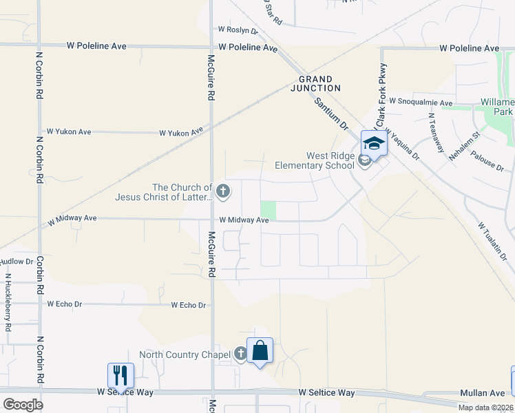 map of restaurants, bars, coffee shops, grocery stores, and more near 1679 North Chetco Drive in Post Falls