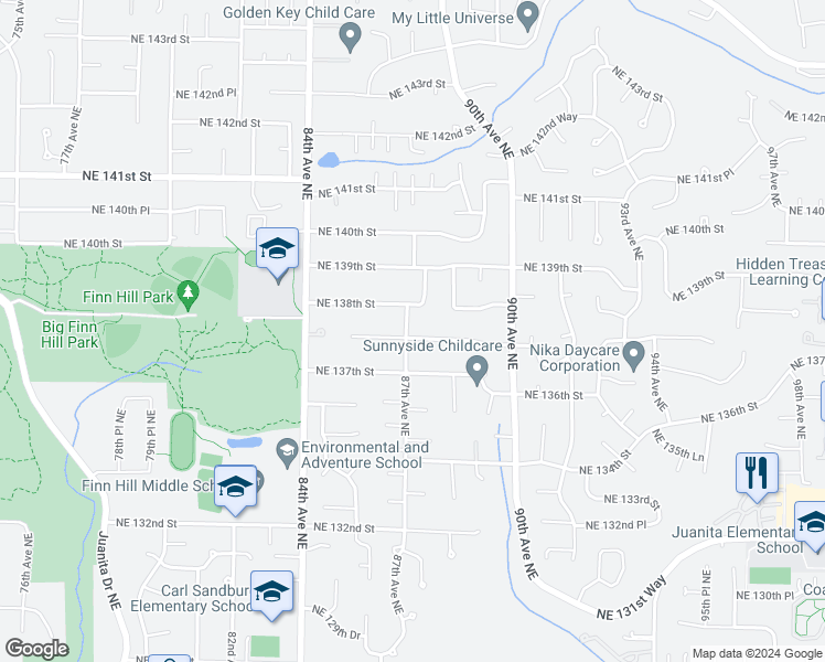 map of restaurants, bars, coffee shops, grocery stores, and more near 13754 87th Avenue Northeast in Kirkland