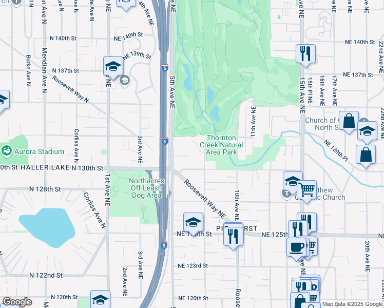 map of restaurants, bars, coffee shops, grocery stores, and more near 530 Northeast 131st Place in Seattle