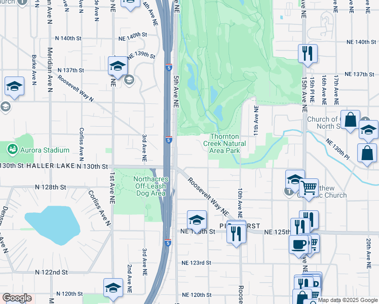 map of restaurants, bars, coffee shops, grocery stores, and more near 530 Northeast 131st Place in Seattle
