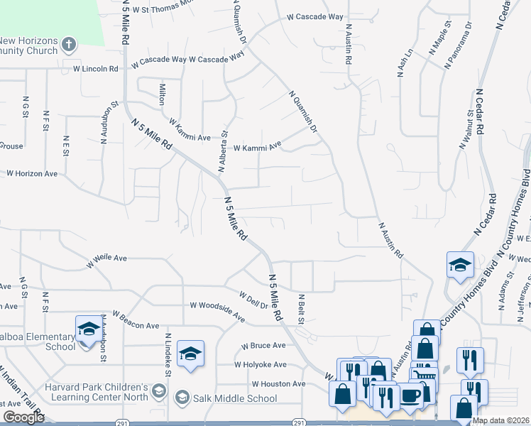 map of restaurants, bars, coffee shops, grocery stores, and more near 2309 West Stratton Avenue in Spokane