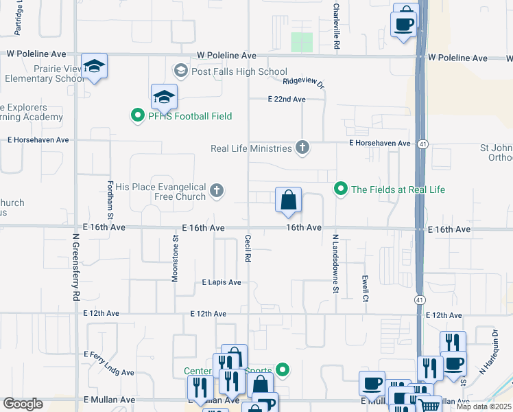 map of restaurants, bars, coffee shops, grocery stores, and more near 3224 East Painters Loop in Post Falls