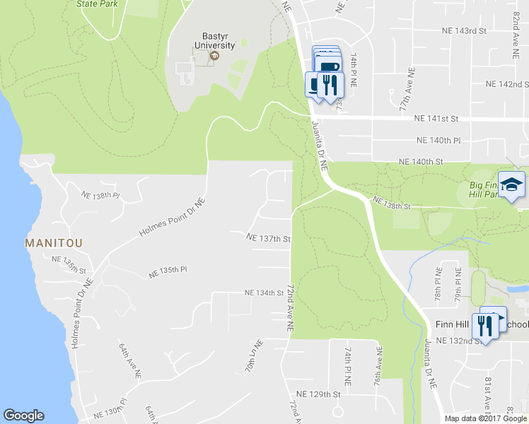 map of restaurants, bars, coffee shops, grocery stores, and more near 13806 70th Avenue Northeast in Kirkland