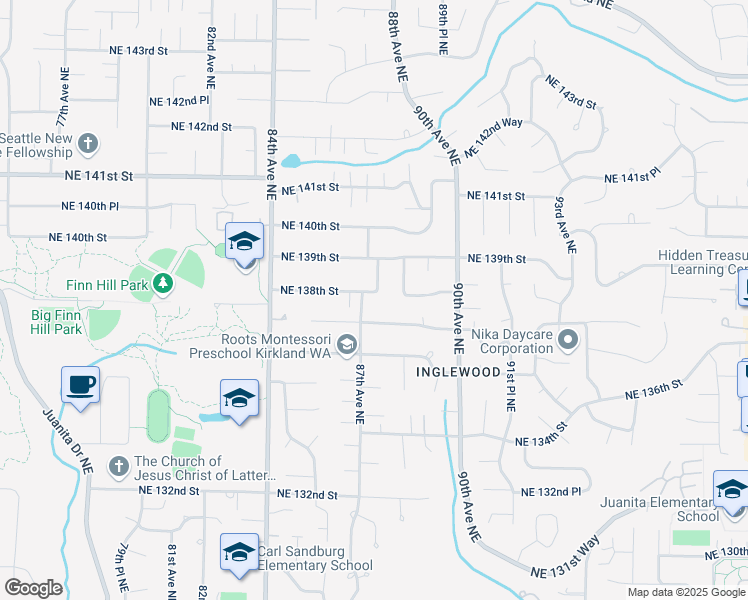 map of restaurants, bars, coffee shops, grocery stores, and more near 8711 Northeast 138th Street in Kirkland