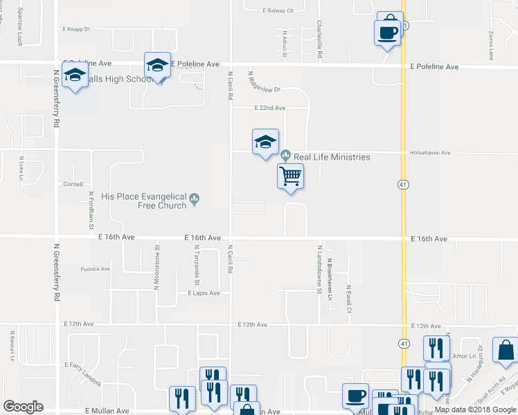 map of restaurants, bars, coffee shops, grocery stores, and more near 3244 East Painters Loop in Post Falls
