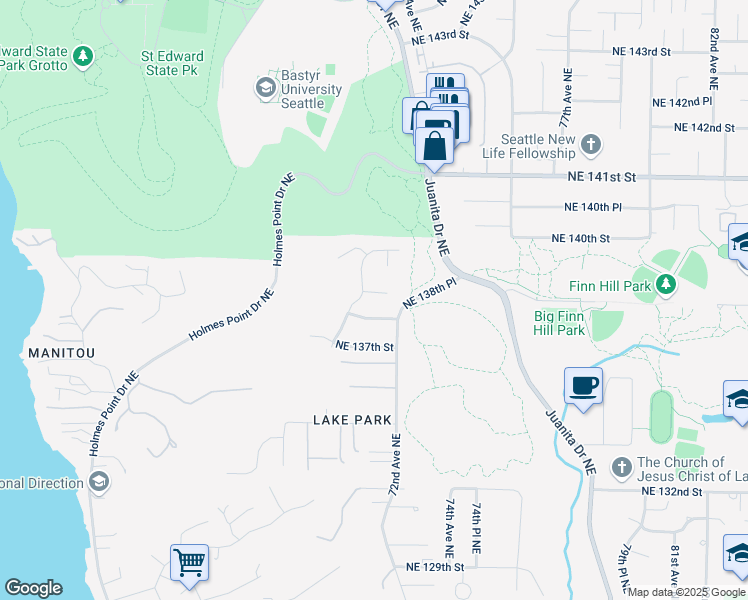 map of restaurants, bars, coffee shops, grocery stores, and more near 13806 70th Avenue Northeast in Kirkland