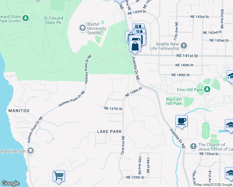 map of restaurants, bars, coffee shops, grocery stores, and more near 13806 70th Avenue Northeast in Kirkland