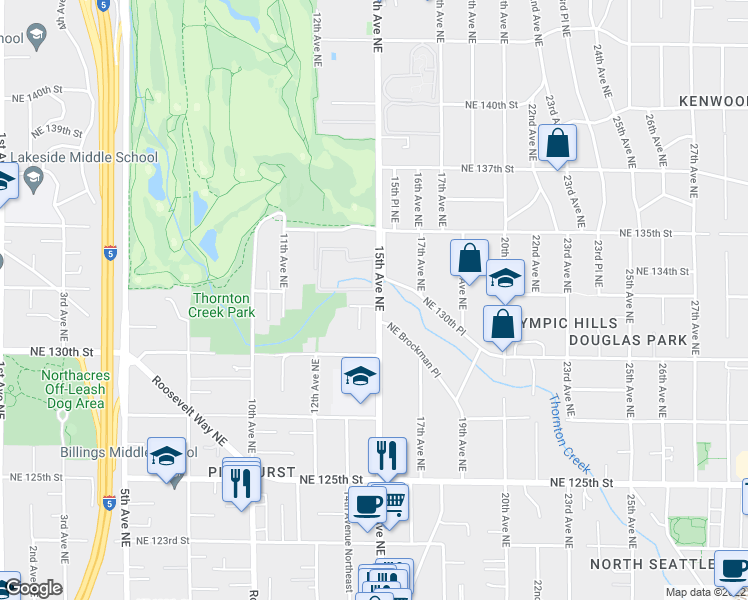 map of restaurants, bars, coffee shops, grocery stores, and more near 13016 14th Place Northeast in Seattle