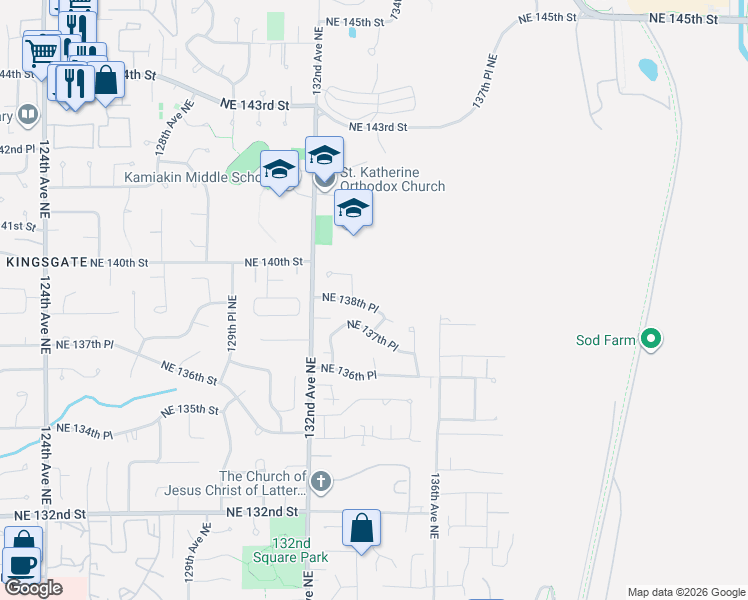 map of restaurants, bars, coffee shops, grocery stores, and more near 13324 Northeast 138th Place in Kirkland
