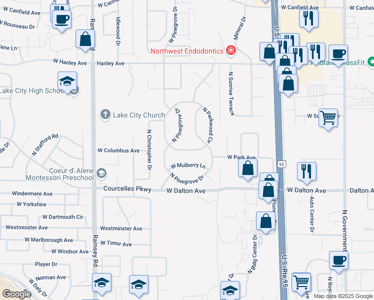 map of restaurants, bars, coffee shops, grocery stores, and more near 424 Sherman Avenue in Coeur d'Alene