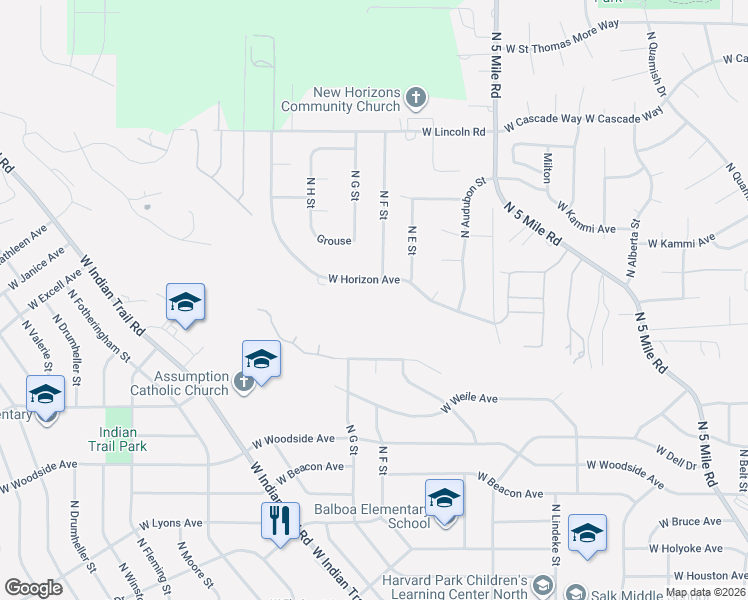 map of restaurants, bars, coffee shops, grocery stores, and more near 3321 West Horizon Avenue in Spokane