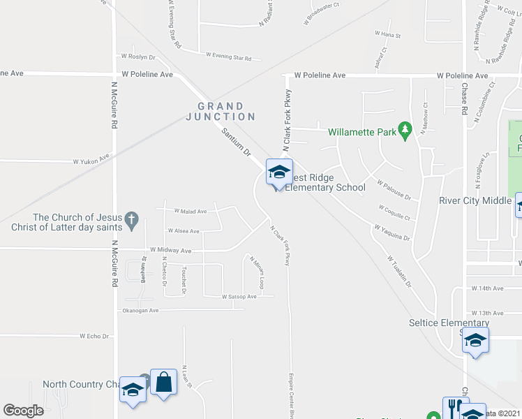 map of restaurants, bars, coffee shops, grocery stores, and more near North Clark Fork Parkway in Post Falls