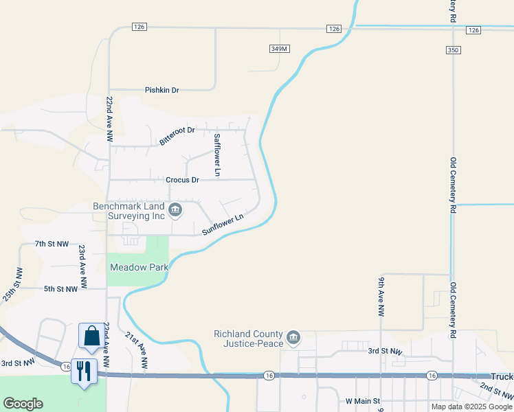 map of restaurants, bars, coffee shops, grocery stores, and more near 1536 Sunflower Lane in Sidney