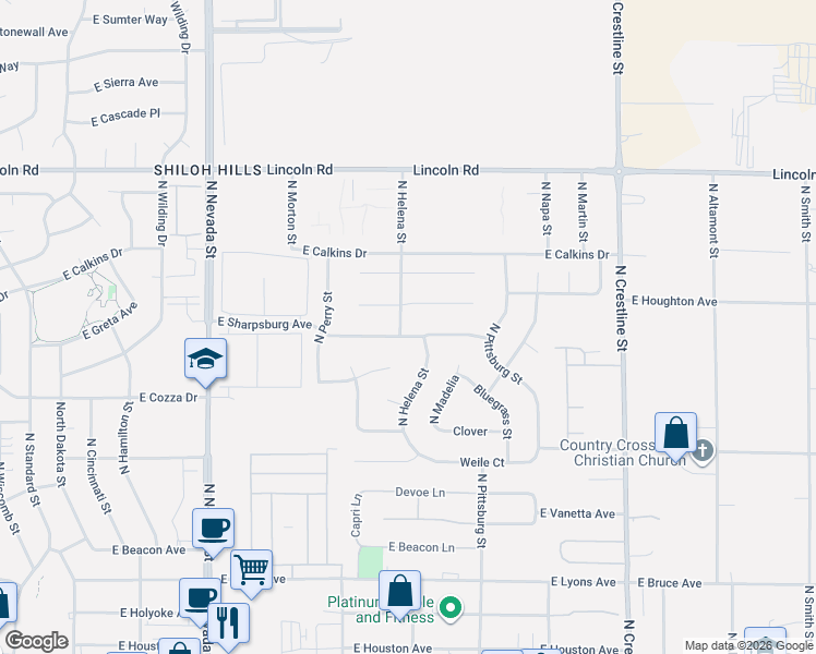 map of restaurants, bars, coffee shops, grocery stores, and more near 1512 East Houghton Court in Spokane