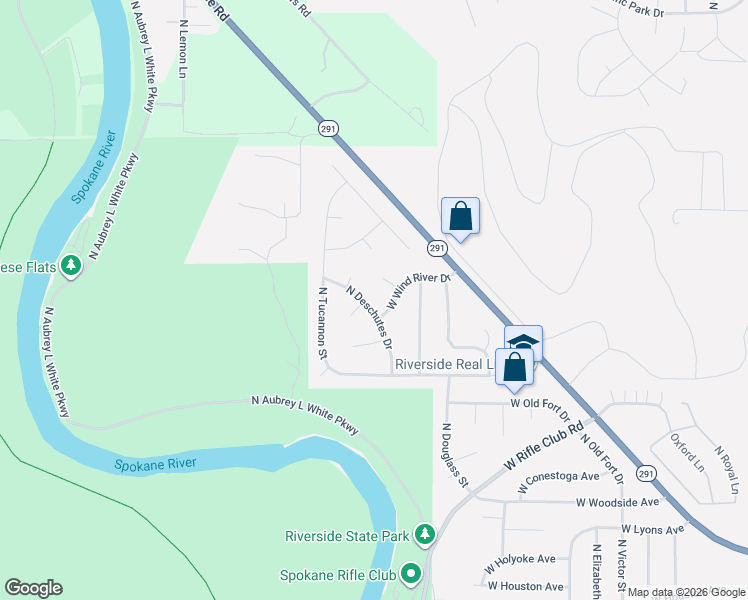 map of restaurants, bars, coffee shops, grocery stores, and more near 7216 North Deschutes Drive in Spokane